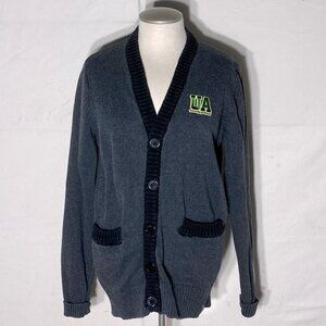 Bruzer University Of Alberta Grey Cardigan With Brown Elbow Pads M